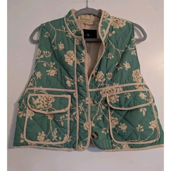 7 For All Mankind Jackets & Blazers - NEW! NWT 7 FOR ALL MANKIND Quilted Crop Floral Print Vest Jade Green Size M